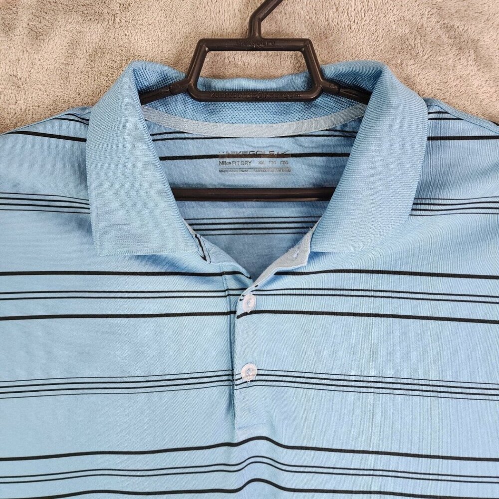 Mens Nike Golf Polo Shirt Blue Striped Fit Dry Short Sleeve Swoosh Size XXL - Picture 3 of 9